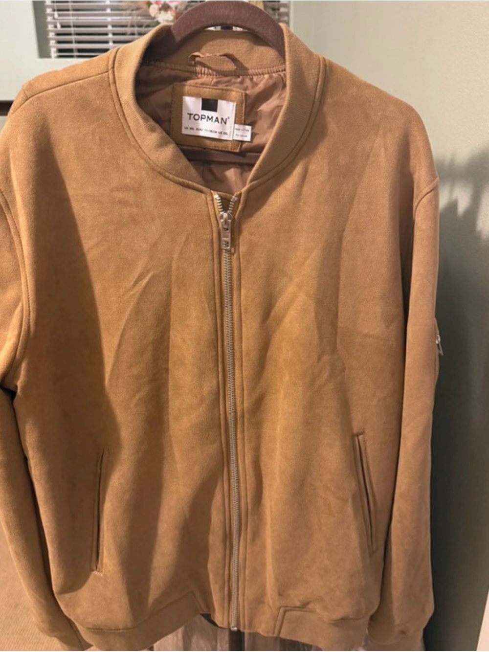 Topman Tan Suede-Look Bomber Jacket
